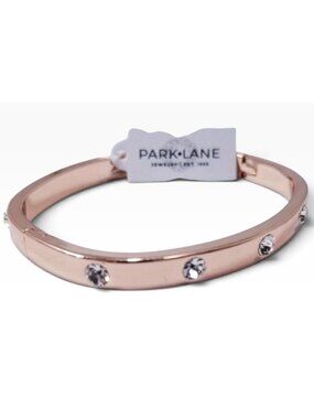 Park Lane Rose Gold Tone Crystal Jeweled Hinged Bangle Bracelet New in Gift Box